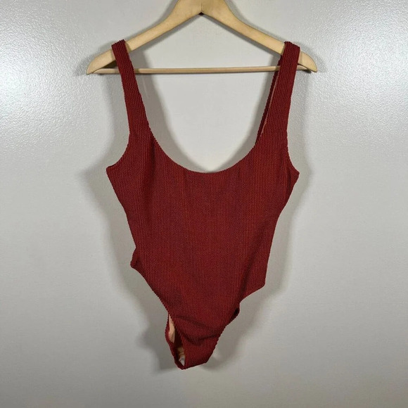J.Crew Scrunchie Classic Scoopneck One Piece Swimsuit Size 10 Brown Red Vacation - Picture 3 of 14